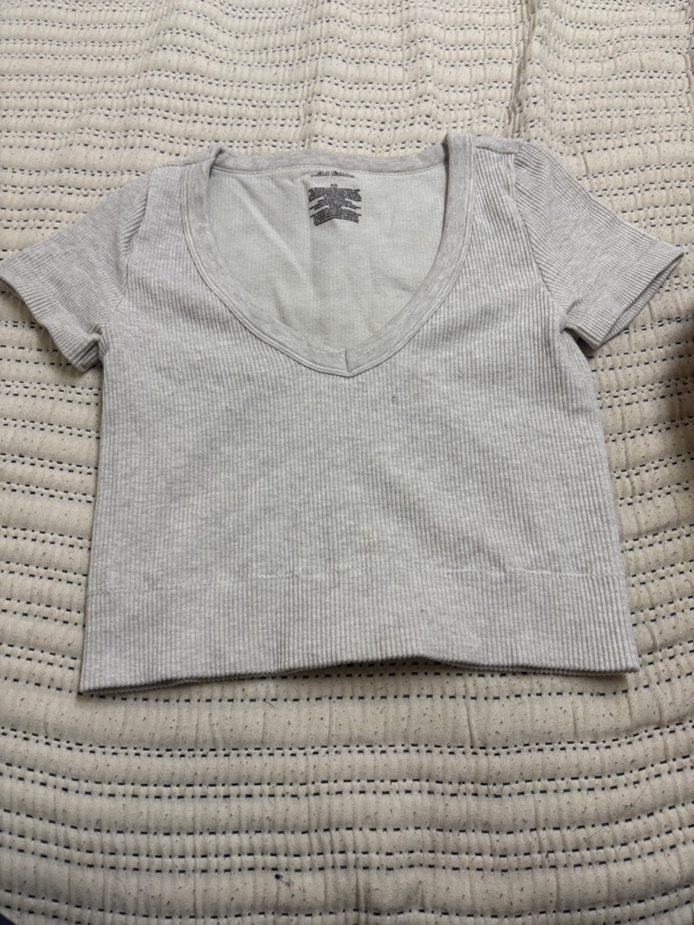 wild fable Light Gray Ribbed V-Neck Crop Top